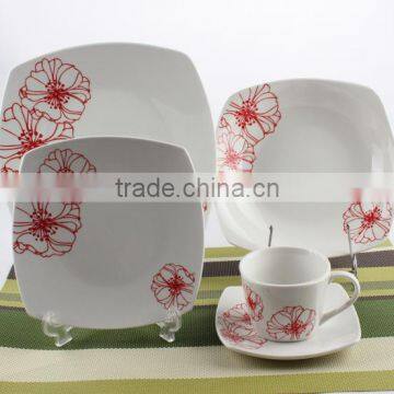 Hot sale high quality 20pcs square shape decal porcelain dinner set
