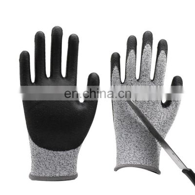 Black Grey PU Coated Cut Resistant Gloves Level 5 HPPE Fiber Anti Coupure Gloves PU Anti Cut Kitchen Gloves For Meat Cutting