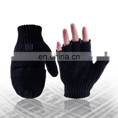 HANDLANDY warm fingerless wool flipover Insulation thermal simple knitted  running motorcycle work winter gloves