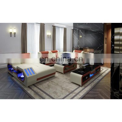 Modern LED design sectional cama couch living room sofa set with chaise