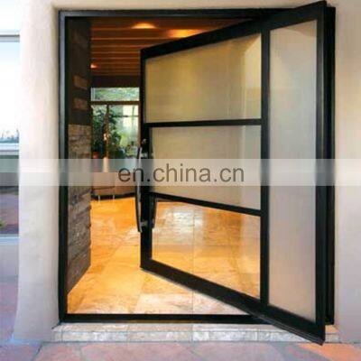 factory cost house luxury heavy duty galvanized wrought iron center hung insulated frosted glass villa exterior pivot door