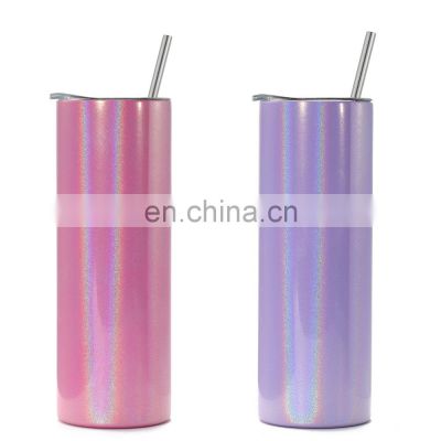 20oz ready to ship customized glitter skinny slim reusable stainless steel blank sublimation tumbler