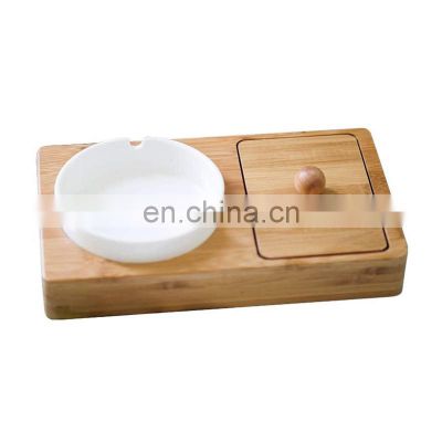 Modern Minimalist Ceramic Ashtray Creative Bamboo Wood Storage Box for Living Room Bedroom Desktop