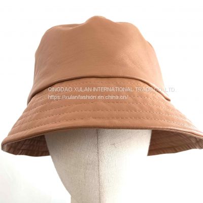 Women's fashion GENUINE SHEEPSKIN leather  bucket hats