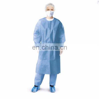 Best price disposable protective medical isolation gown blue sms 35 gsm hospital uniforms with knitted cuffs