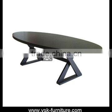DT-018 Oval Shape Top Crossed Legs Wooden Dining Table