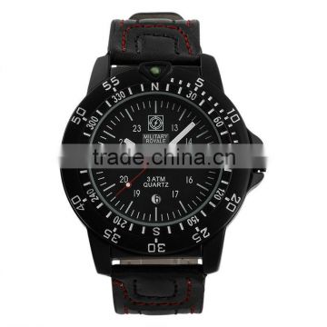 MR079 High Quality Gents Watches Men's Black Leather Strap Watch Military