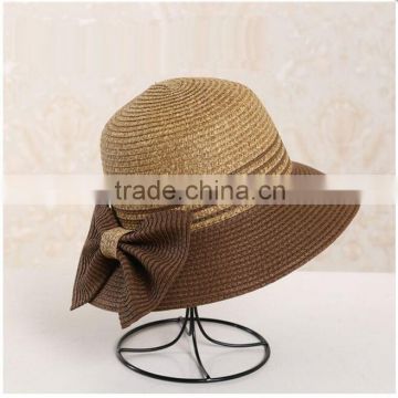 QXSH0010A Large brim and bow tie summer women beach hat Boater straw hat for women