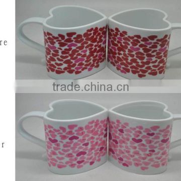 2014 promotional wedding gift porcelain couple love heart mug heart shaped color changing mug sublimation