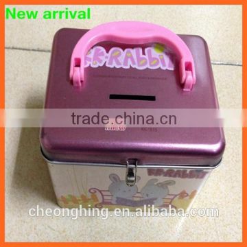 Rectangular tin can money box with Hello-kitty printed
