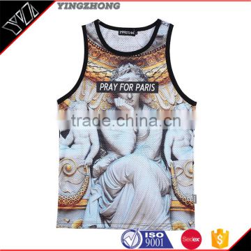 Fashion Polyester Digital Sublimation Printed Tank Top mens, Racer Back Tank Top, Custom Sublimated Gym Tank Top