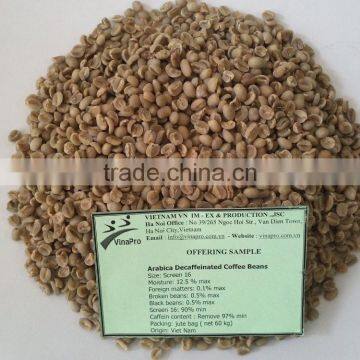 VIETNAM DECAFFEINATED COFFEE BEANS GRADED 1, SREEN 16