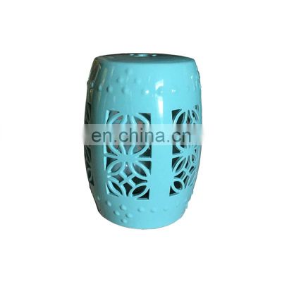 Green color hollow-out modern chinese ceramic garden stool