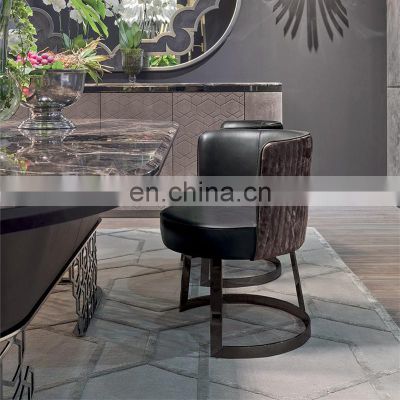 custom luxury bright black chrome metal leg leather dinning chair