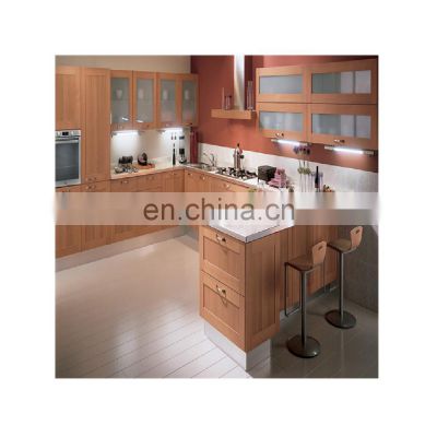 Cheap teak  wooden  kitchen cabinet with overhead cupboard