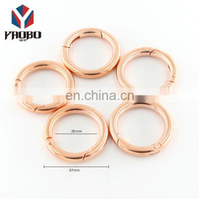 Wholesale Luxury Shiny Rose Gold Metal Circular Spring Ring Buckles Round Open Snap Ring