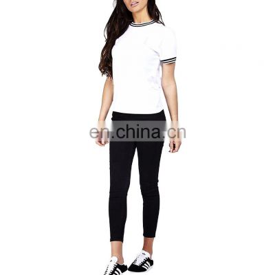 Best Selling Custom Logo Printing 100% Cotton Blank White T Shirt Women Custom Girl T Shirts Women Ringer T Shirts