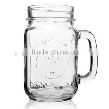 16oz rooster embossed glass mason jar with handle