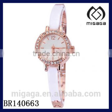 latest design fashion gold plating enamel band watch*girls quartz watch with cz stone bezel