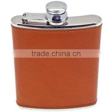2015 new products of 6oz stainless steel leather hip flask