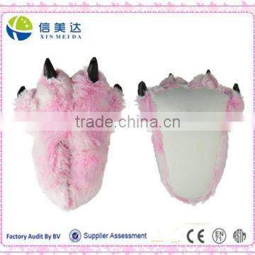 Soft 15" Pink Furry Tiger Plush Slippers, Medium size