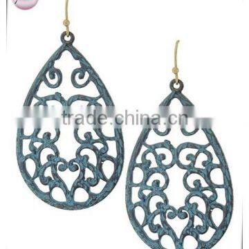 Patina Metal Fish Hook Teardrop Dangle Earring Set