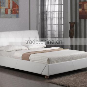 Solid Wooden Frame d Curved Headboard White PVC Latest Double Bed Design