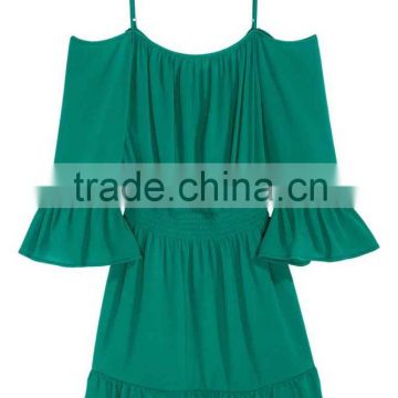 Ruffle Sleeve Spaghetti Strap ladies dress images, Green Boho dress customized