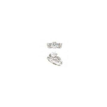 trendy bridal round diamond engagement and wedding ring with white gold