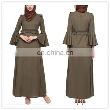 Olive Green Islamic Muslim Casual Dress With Bell Sleeves