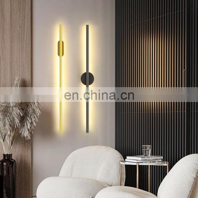 Modern LED Long Size Metal Wall Lamp Golden Black Tube Indoor Wall Lights