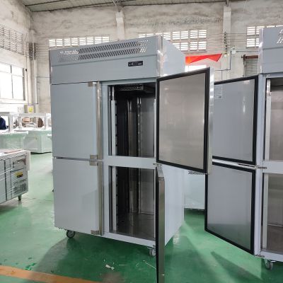 Stainless Steel Four Doors Commercial Vertical Keep Fresh Food Refrigerator Chiller for Kitchen Project Use