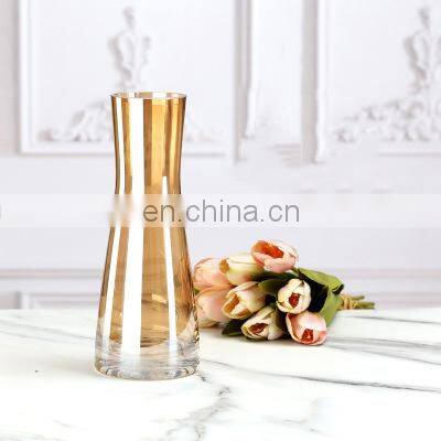 Wholesale Nordic Vase Round Clear Handmade Amber Glass Bottle Crystal Glass Flower Vase Wedding Garden Tabletop Home Decor