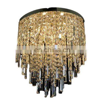 Small Crystal Chandelier Black and Silver Finish Iron Lamp Body Ceiling Mounted Decorative Lights for Bedroom Villa