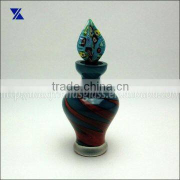 blue with red swirl glass perfume bottle, diffuser for home deco, 125ml, hand made