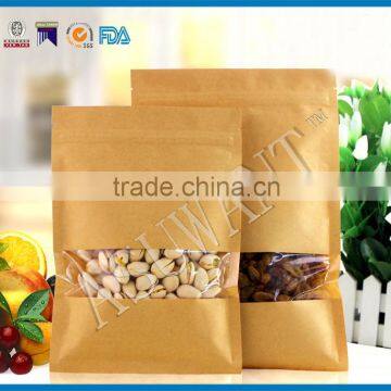 Kraft paper stand up heat seal dry fruit packaging bag with window