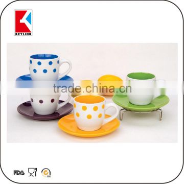wholesale 180cc colored with coffee logo ceramic biscuit cups tea cup and saucer ceramic