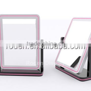 Beveled Edge Silver Cosmetic Mirror With Adjustable Angle Frame