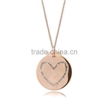 14K Rose Gold Plate with Genuine Crystal Stone Big Heart and Love Pattern in 925 Silver/Brass Customize Design