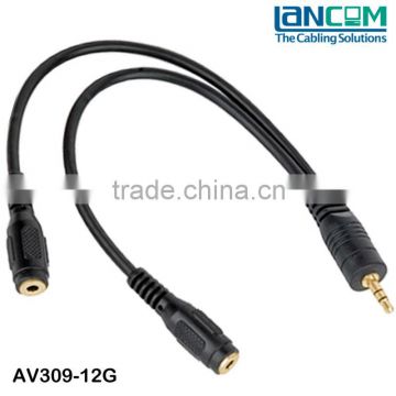 Lower Price Stereo Cable 3.5mm Male to 2x3.5mm Female,Gold Plated