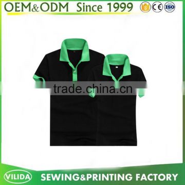 Factory Made Couple Black Polo Shirt with Contrast Green Collar and Cuffs