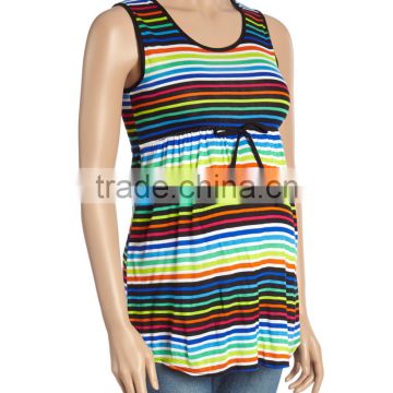 Fashionable Maternity Tops With Due Time And Rainbow Stripe Maternity Tees Babydoll Tank Women Clothes WT80817-43