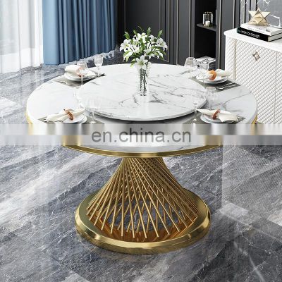 modern luxury furniture  6 seater dining table set stainless steel marble round dinning table