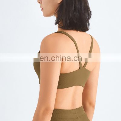 New Ribbed V Back Sexy Sportswear Fitness Yoga Bra Custom Logo Workout Exercise Active Wear Gym Top For Women