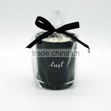 black glass candle jar,black candle holder with color ribbon
