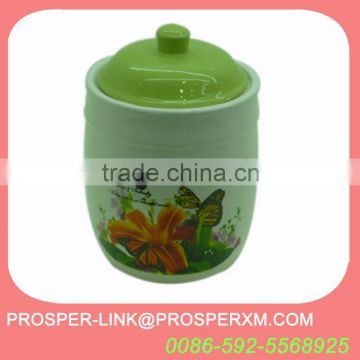 ceramic storage canister with green lid