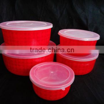Red melamine storage bowl set with lids