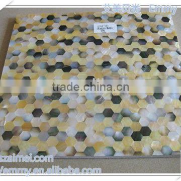 Elegant Hexangon Black&yellow mother of pearl oyster shell mosaic wall tile