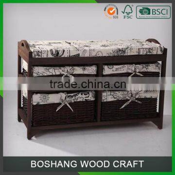 2 Layer 4 Drawers wooden Bench Craft Wicker Furniture