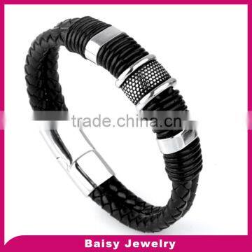 wholesale fashion stainless steel male leather bracelet